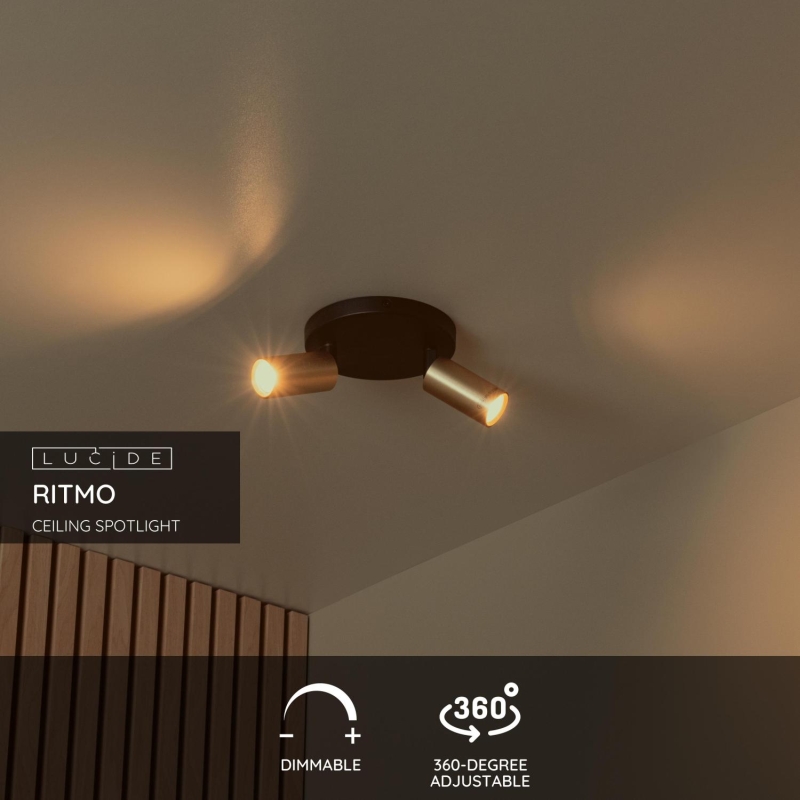 Lucide RITMO - Ceiling spotlight - Ø 15 cm - 2xGU10 (MR11) - Matt Gold / Brass